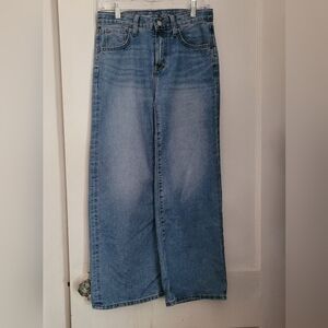 Old Navy Girls Size 14 Light Blue High-Rise Baggy Wide Leg Jeans Built In Tough